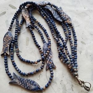 Vintage Fish Shaped Bone Bead Necklace